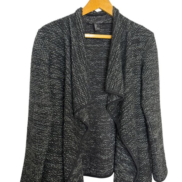 Forever 21 Cardigan Sweater Womens Small Knit Waterfall Open Front Black‎ White - Picture 3 of 8